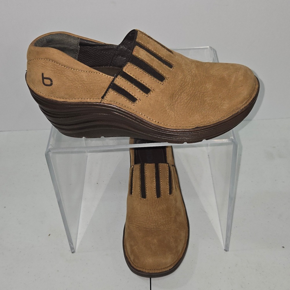 Bionica Womens Tan Leather Wedge Loafers Slip On Comfort Shoes Size 7M AC257
